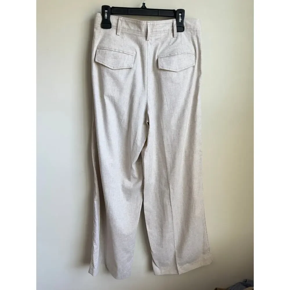 Banana Republic Linen-Blend Wide-Leg Pleated Trouser Pants Beige Womens Size 8